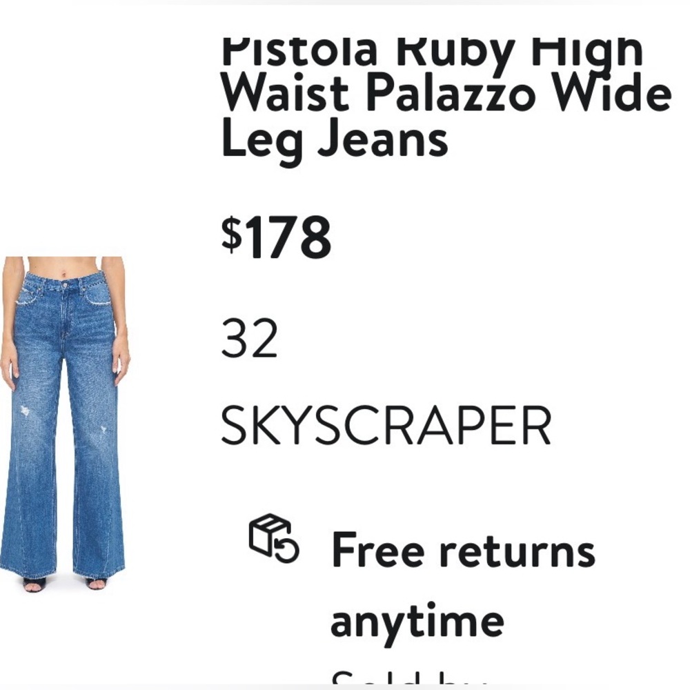 Pistola Ruby High Rise Palazzo Wide Leg Jeans Size 32 - Picture 6 of 14